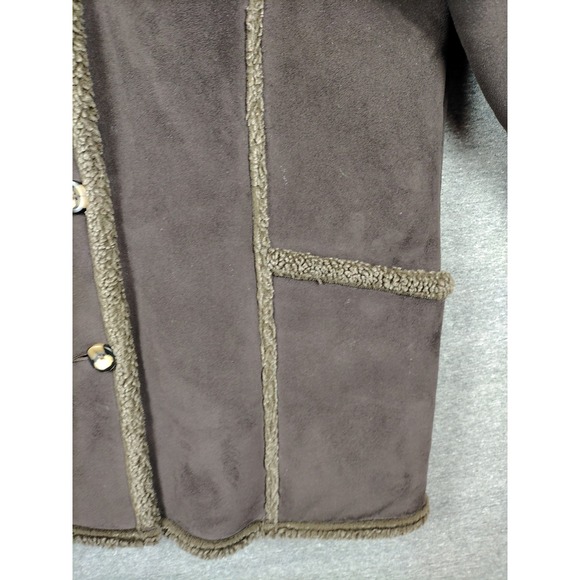LL Bean Womens Jacket Medium Brown Sherpa Fleece Faux Suede VTG Cabincore Cozy‎ - Picture 3 of 9